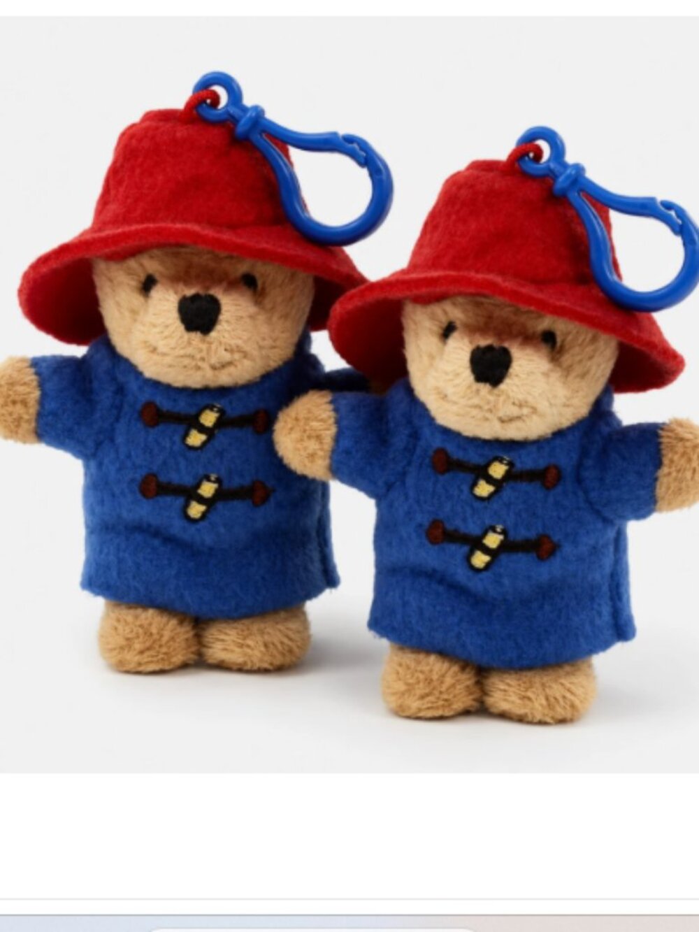 2 Pack x Bear Paddington Red Blue Plush Key Fob KeyChain Purse Bag Charm Holder